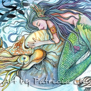 ACEO impresión de arte de edición limitada, 2.5 x 3.5 pulgadas", Underwater Love " arte de sirena de fantasía de pintura original de Patricia Chu