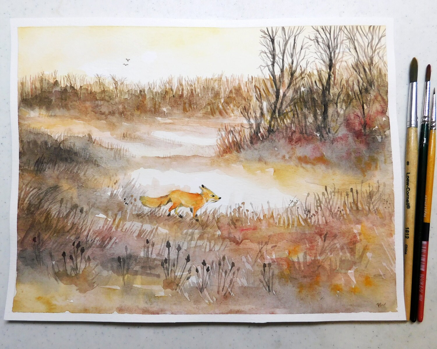 Original Watercolor Gouache Animal Landscape Painting 8.5x11 Etsy