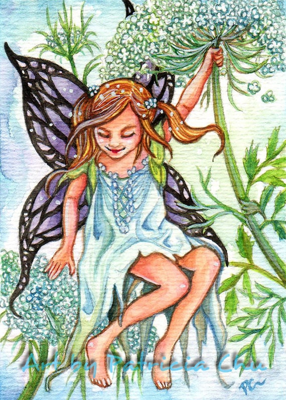ACEO LE PRINTS Fantasy Fairy Forget Me Nots blue flower