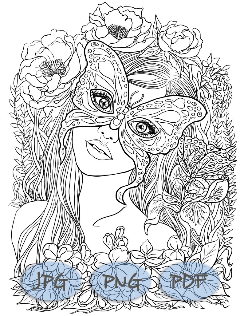 Adult Coloring Page Fantasy Art Spring Goddess Lovely Lady Spring Floral Flower Garden Digital Download Art Collectibles Digital Prints Shantived Com