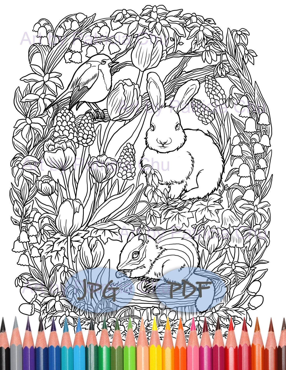 Spring Colouring In Comp Coloring Page Animal Floral Art
