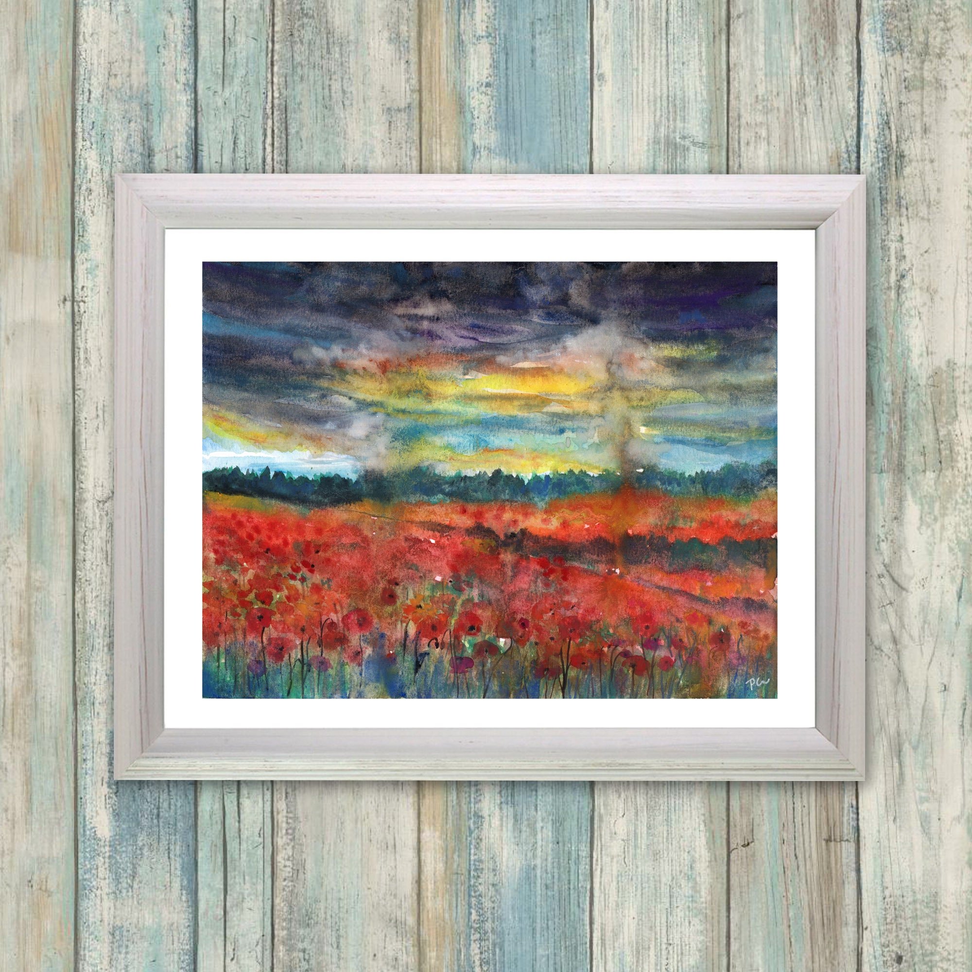 Original Watercolor Landscape Painting 8.5 X 11 Inches Poppy Field ...
