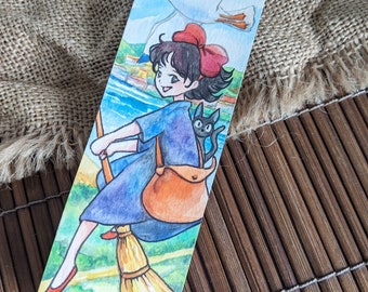 Flying Kiki Fantasy Ghibli Anime Kiki's Delivery Services Karakter Fan Art Originele Gouache Aquarel Bladwijzer Grootte 2x6 inch door Patricia
