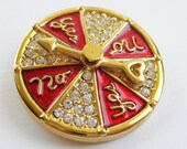 Vintage Swarovski Crystal Gold Red Enamel Yes or No Spin the Dial Rhinestone Brooch Pin