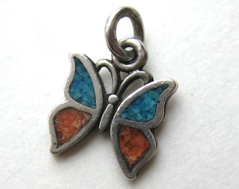 MINI Vintage Charm Sterling Silver Turquoise Coral Butterfly Bracelet Charm