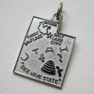 Vintage 50er Jahre Utah State Map Souvenir Sterling Silber Anhänger für Armbänder