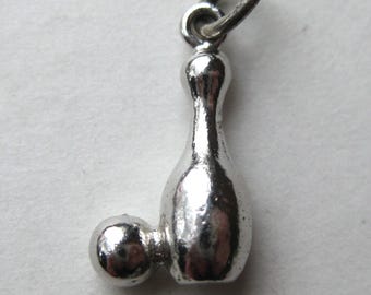 Let's Bowl! Vintage Charm Bowling Ball Pin Sterling Silver Bracelet Charm