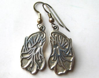 Vintage Jay and Jody Barkley Sterling Silver Floral Drop Dangle Pierced Earrings