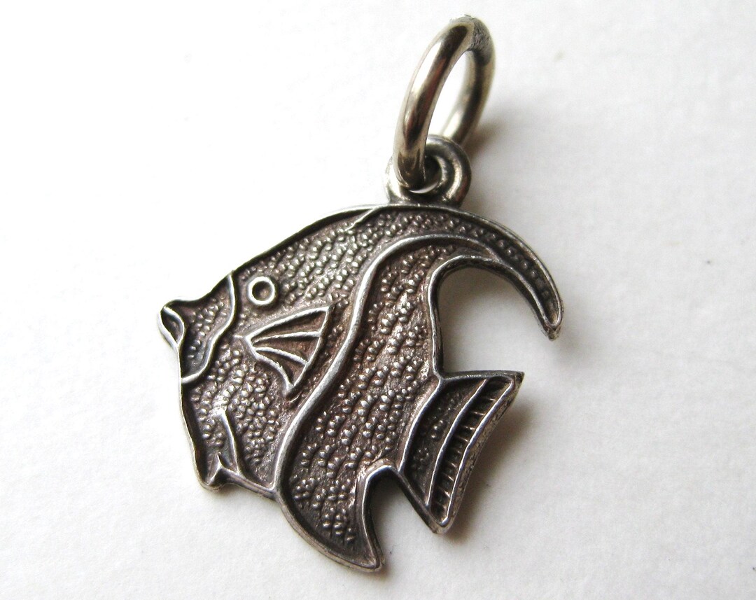 Vintage Sterling Silver Angelfish Fish Necklace Souvenir Pendant Charm ...
