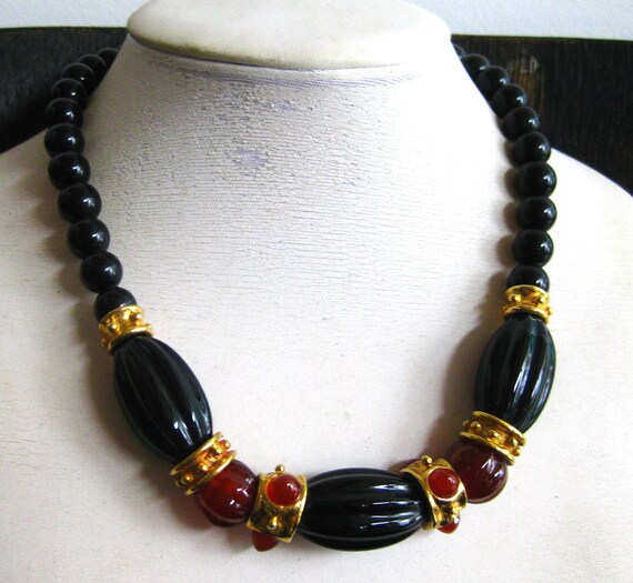 Francesca Romana Black Glass Vintage jeweled Runw… - image 7