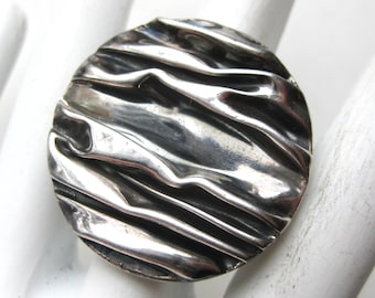 Vintage BIG Ring Israeli Sterling Silver Modernist Ring size 6 Israel