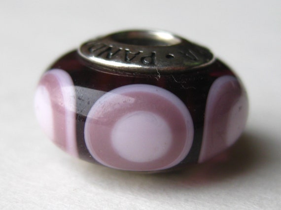 Vintage PANDORA Sterling Silver Purple Dot Murano… - image 1