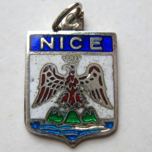 Nice France Charm Sterling Silver Enamel Travel Shield Vintage French Souvenir Bracelet Charm