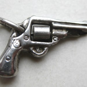 Vintage Mini Charm Sterling Silver Six Shooter Revolver Mechanical Bracelet Charm