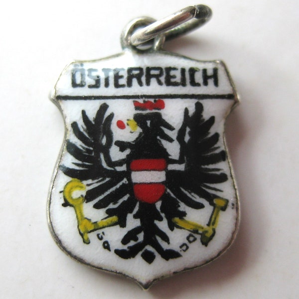 Vintage Charm Österreich Austria 800 Silver Enamel Travel Shield Souvenir Bracelet Charm