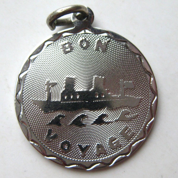 Vintage Sterling Silver Bon Voyage Cruise Ship Ocean Liner Souvenir Bracelet Charm