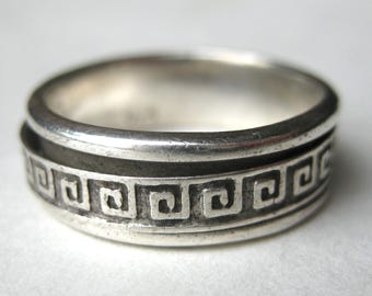 Vintage Men's Ring Sterling Silver Spinner Ring Greek Key Band size 11
