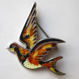 Vintage Taxco Mexican Sterling Silver Enamel Inlay Quetzal Bird Brooch Pin