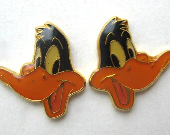 Vintage 80s Warner Bros Daffy Duck Cartoon Pierced Stud Earrings