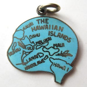 Vintage Sterling Silver Hawaiian Islands Blue Enamel Souvenir Bracelet Charm