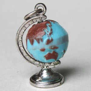 Vintage Sterling Silver Globe Mechanical Bracelet Charm Moves!