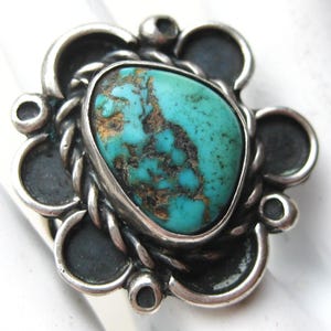 Vintage Old Pawn Silver Fred Harvey Era Turquoise Navajo American Indian Ring size 7.5