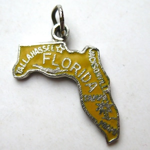 Vintage Charm Silber Gelb Emaille Florida State Karte Armband Charm