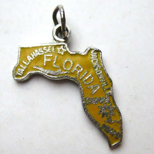 Vintage Charm Silver Yellow Enamel Florida State Map Bracelet Charm