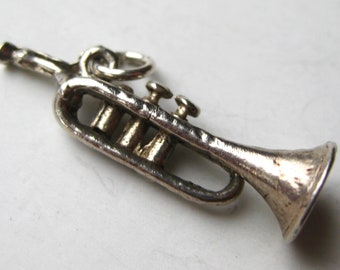 Trumpet Charm Sterling Silver Jazz Horn Vintage Musical Instrument Band Bracelet Charm