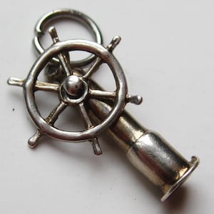 Vintage Mechanical Charm Sterling Silver Ships Wheel Nautical Boat 3D Bracelet Charm Moves!