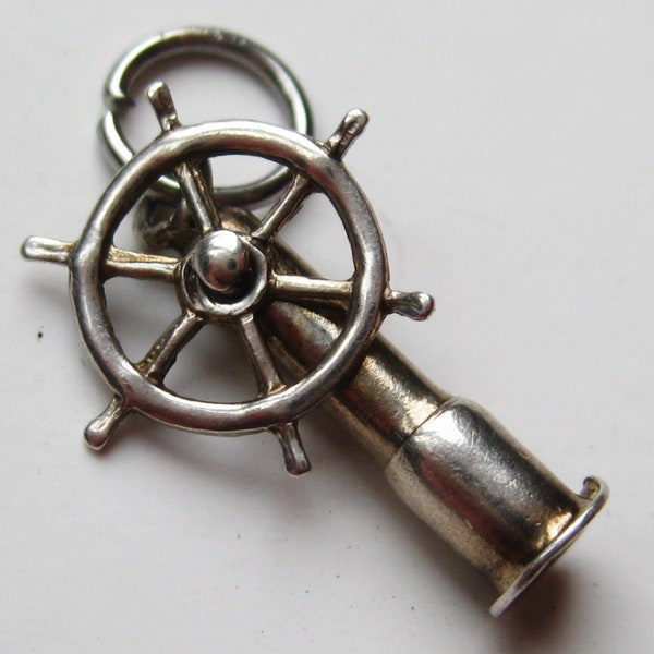 Vintage Mechanical Charm Sterling Silver Ships Wheel Nautical Boat 3D Bracelet Charm Moves!