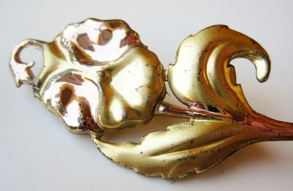 Vintage 40s Gold Vermeil Sterling Silver Pansy Flo