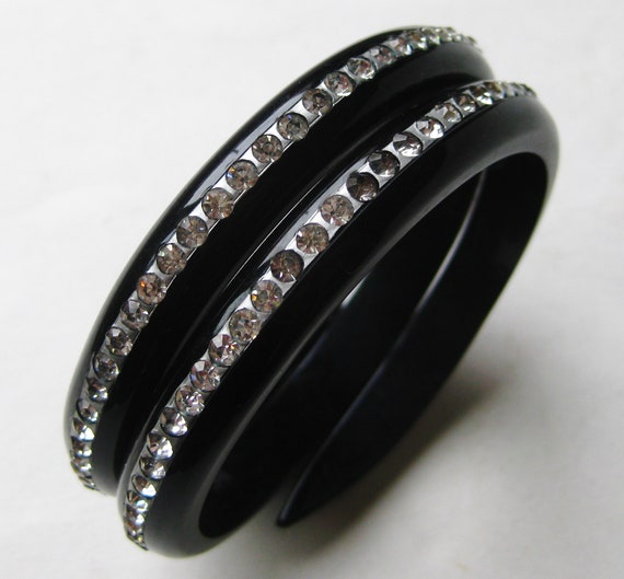 Snake Bracelet Art Deco Carved Black Bakelite Ser… - image 5