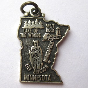 Minnesota Charm Sterling Silver Vintage State Map Souvenir Travel Bracelet Charm