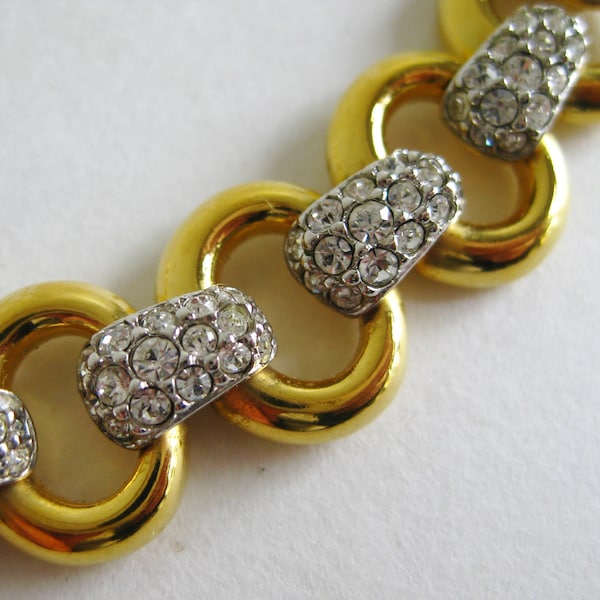 Vintage Swarovski Crystal Gold Jeweled Chain Link Bracelet Swan Hallmark