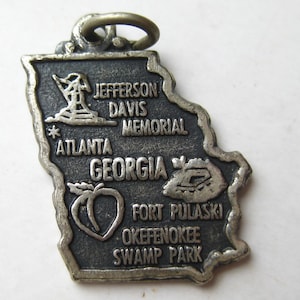 Vintage 50er Jahre Georgia State Map Souvenir Sterling Silber Anhänger für Armbänder