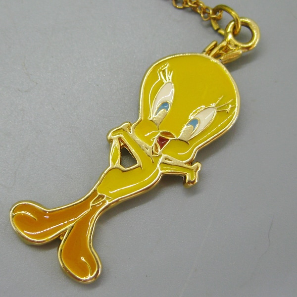 Vintage Tweety Bird Yellow Enamel Warner Bros Necklace Pendant & Chain