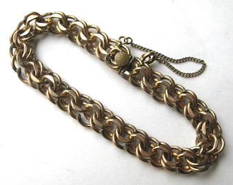 Vintage 50s Double Link 12k Gold Filled Heavy Charm Bracelet