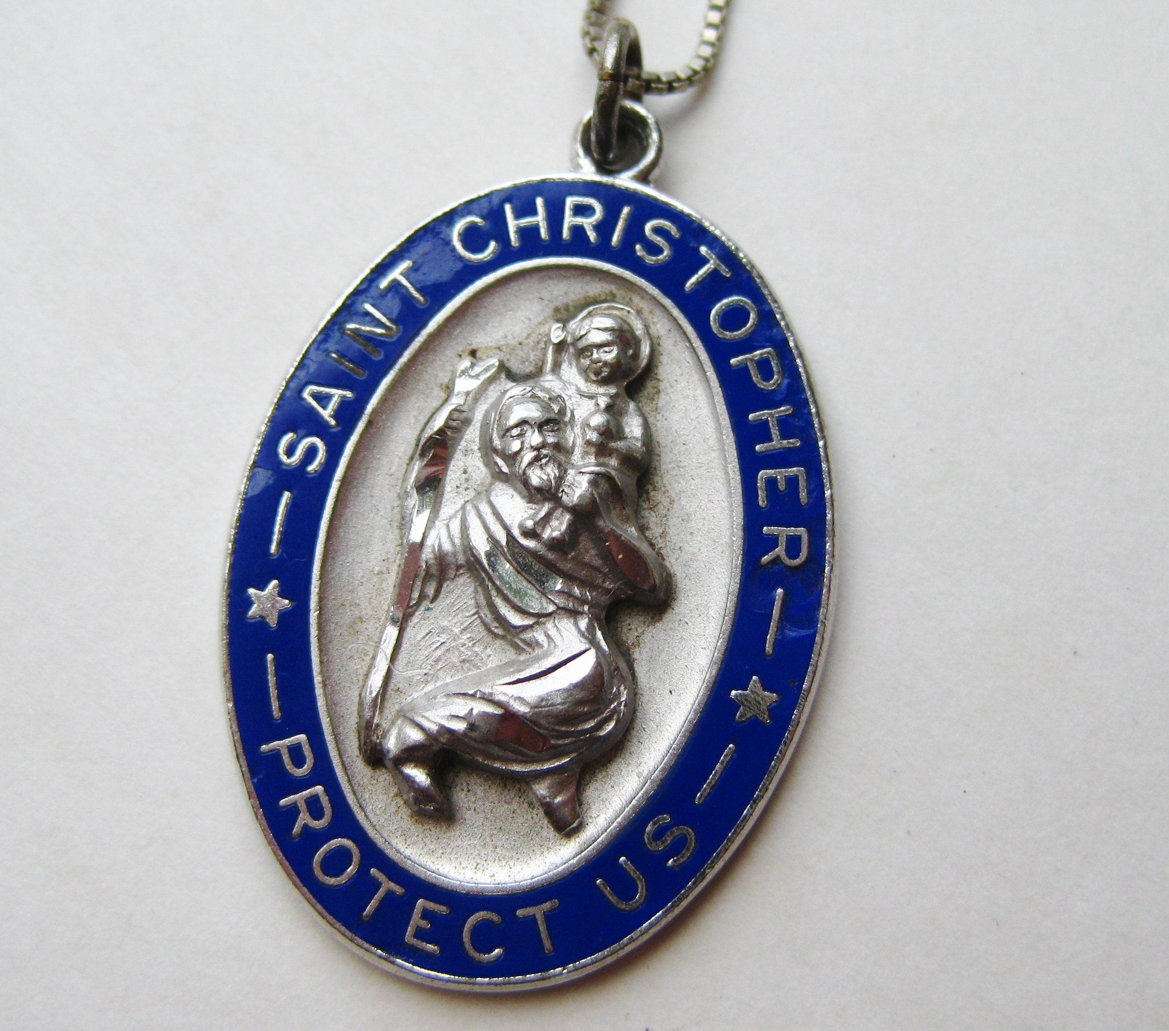 Navy St. Christopher Medal Necklace | St. Patrick's Guild on 24