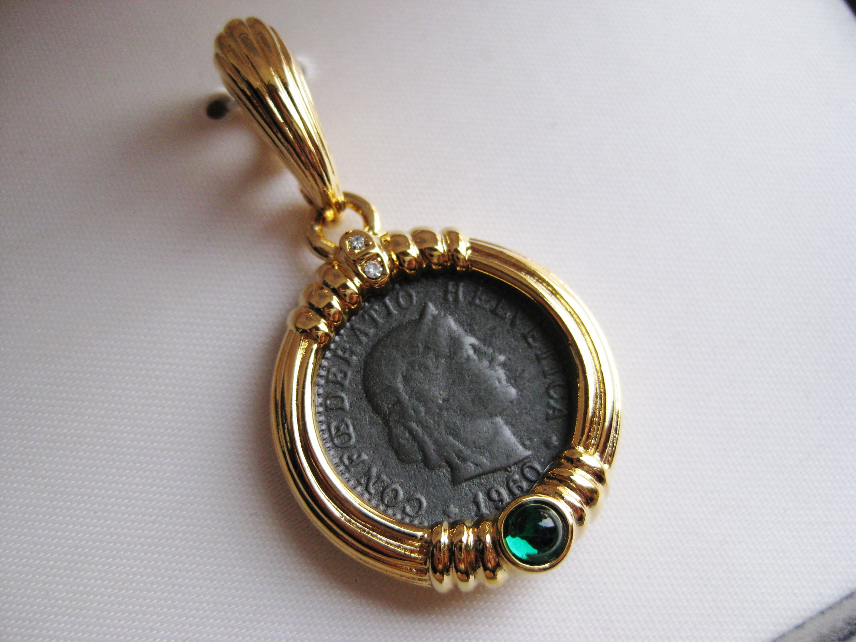 Vintage 90s Nolan Miller Roman Coin Gold Jeweled Necklace