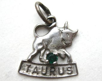 Vintage Charm Taurus Bull Sterling Silver Zodiac Astrology May Birthday Bracelet Charm