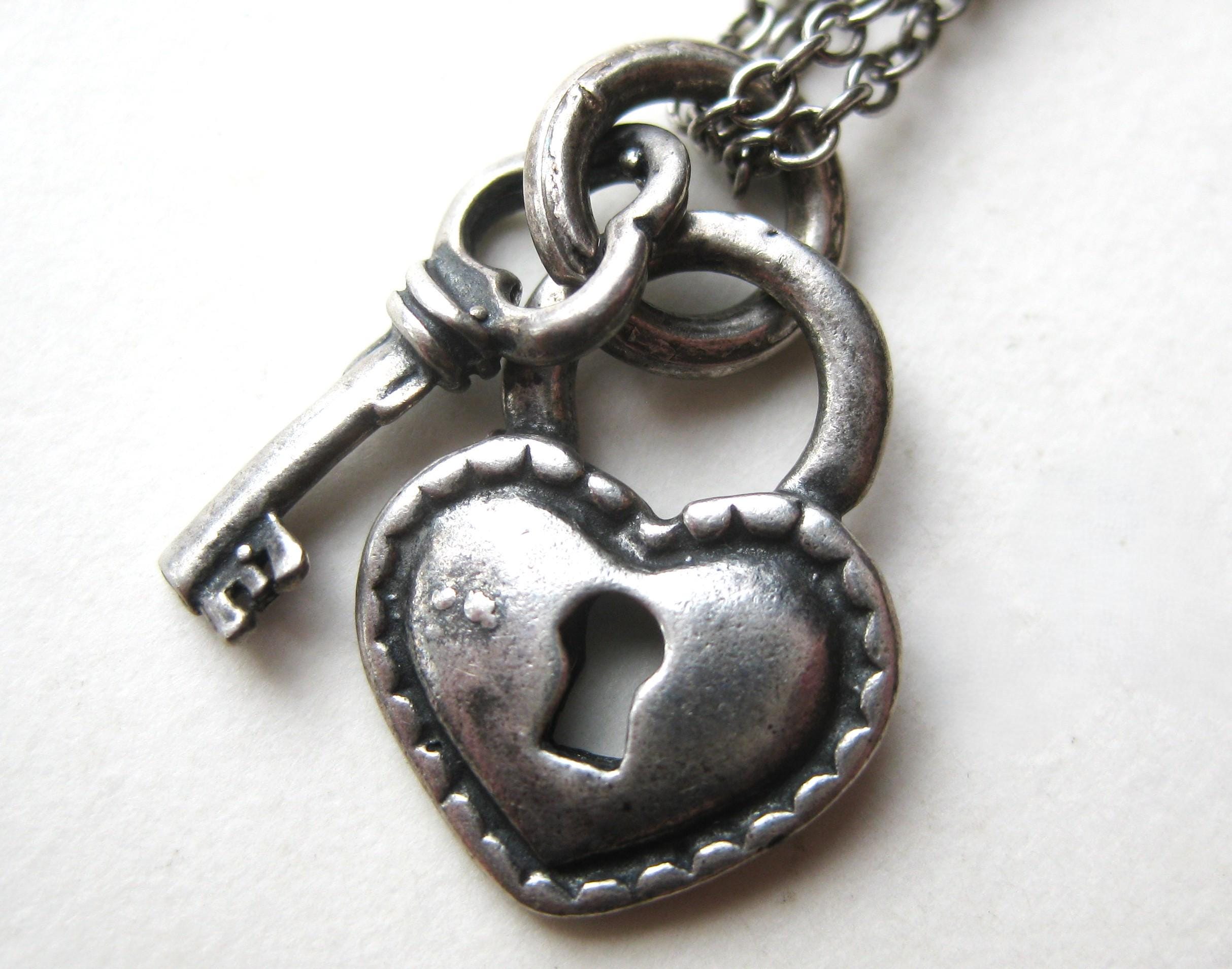 Vintage Sterling Silver Heart Shaped Lock Key Sweetheart