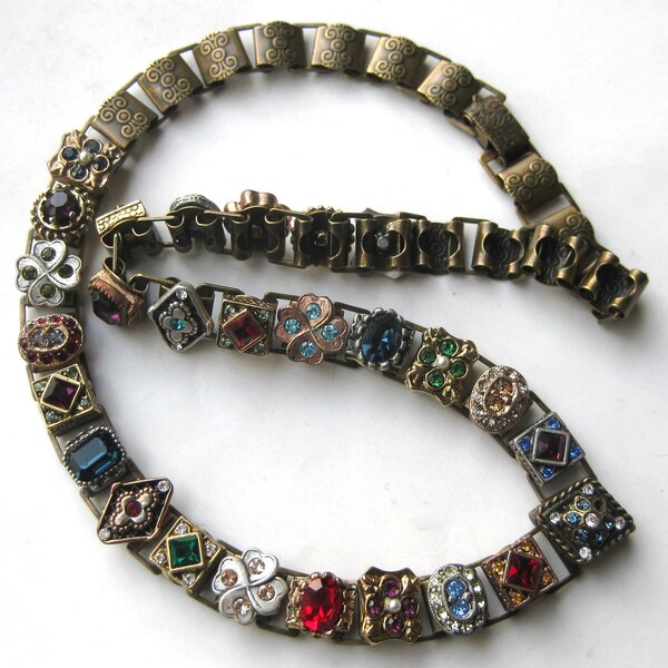 Vintage Sweet Romance Jeweled Rhinestone Canterbury Book Chain Carcanet Necklace