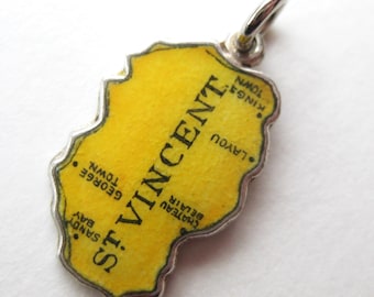 Vintage Charm Sterling Silver Yellow Enamel Saint Vincent Caribbean Island Map Souvenir Bracelet Charm