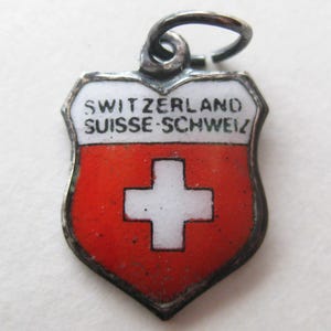 Vintage Charm Switzerland 800 Silver Red Enamel Travel Shield Souvenir Bracelet Charm