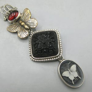 Vintage Amy Kahn Russell Sterling Silver Butterfly Jeweled Necklace Pendant