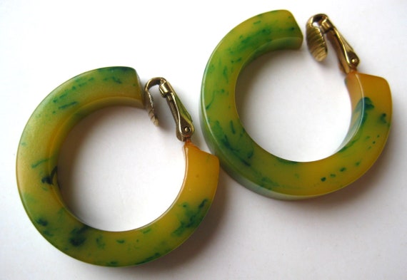 Vintage 40s Art Deco Green & Yellow Marbled Swirl… - image 2