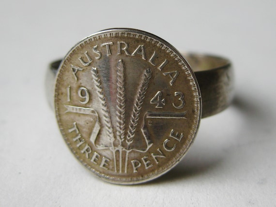 Vintage 40s WWII Mens Australian Sterling Coin Si… - image 2