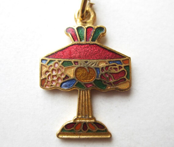 Vintage 80s Table Lamp Novelty Gold Metal Enamel Bracelet Charm Aviva View 6