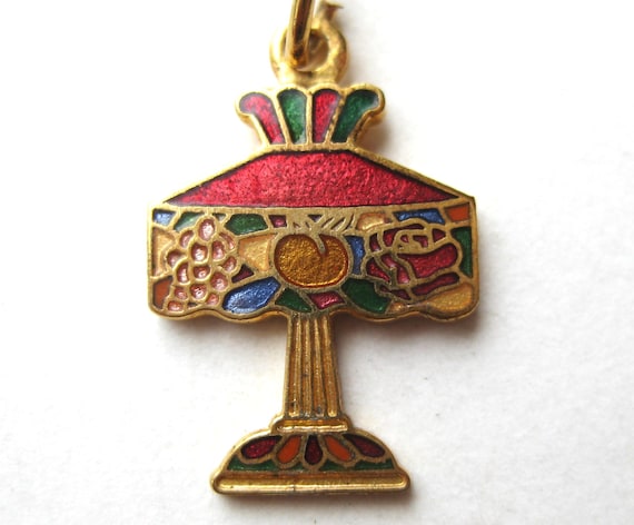 Vintage 80s Table Lamp Novelty Gold Metal Enamel Bracelet Charm Aviva